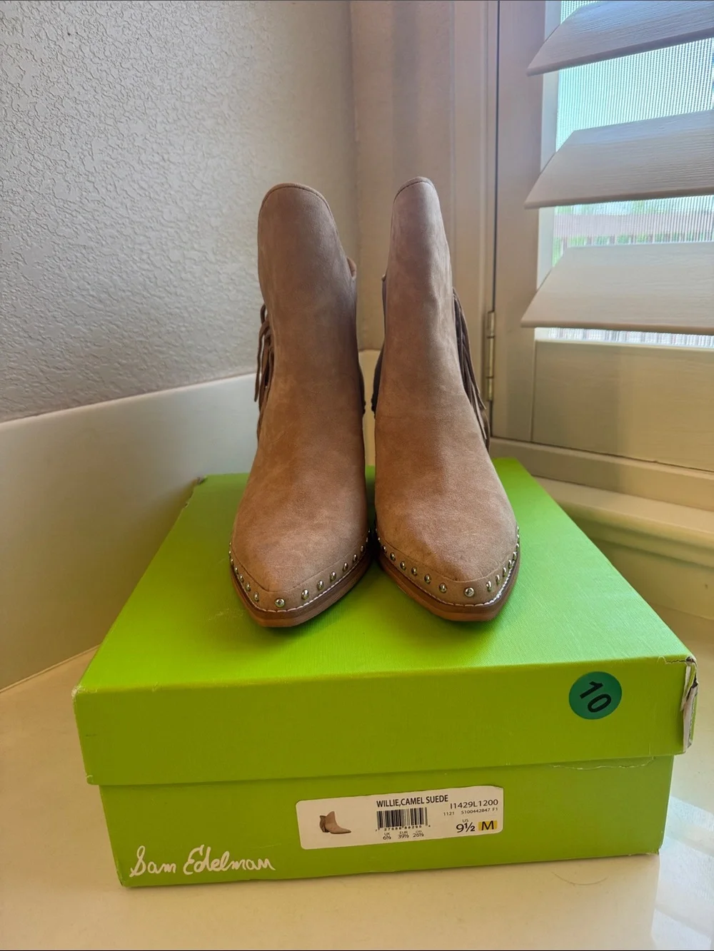 Sam Edelman Willie Camel Suede Studded Fringe Ankle Boots - Women's 9.5